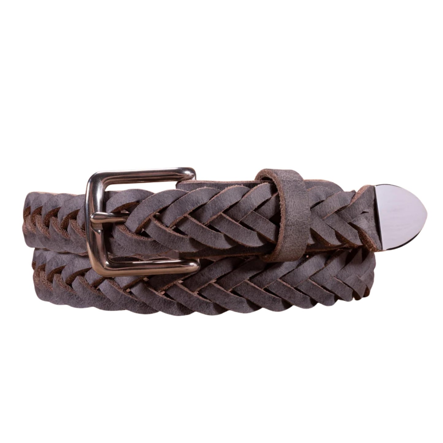 Handmade Braided Water Buffalo Dress Leather Belt (Stone Gray, 50)