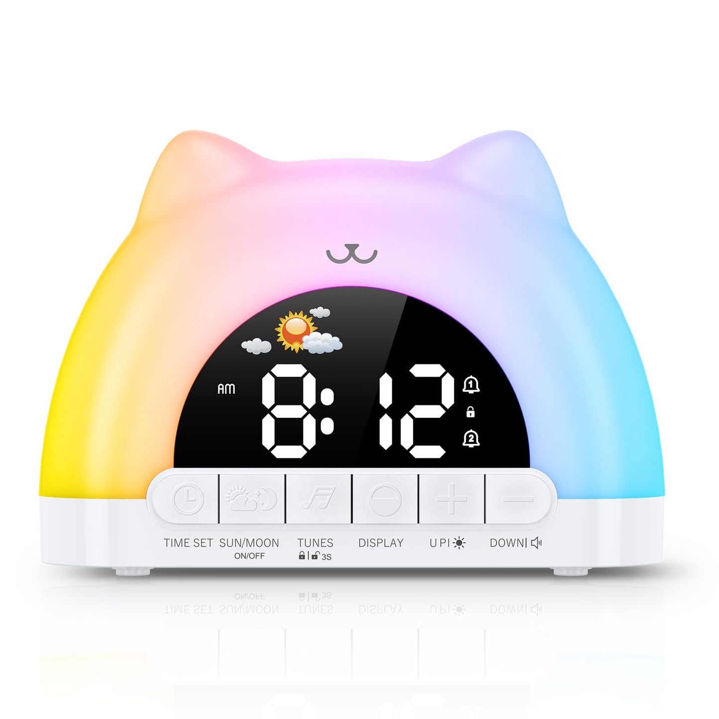 OQIMAX Kids Alarm Clock, Wake Up Clock with 11 Colors Night Light, Toddlers Sleep Training Clocks with 10 Ringtones, Brightness Adjustment, Dual Alarms Plug in OK to Wake Clocks for Girls Boys
