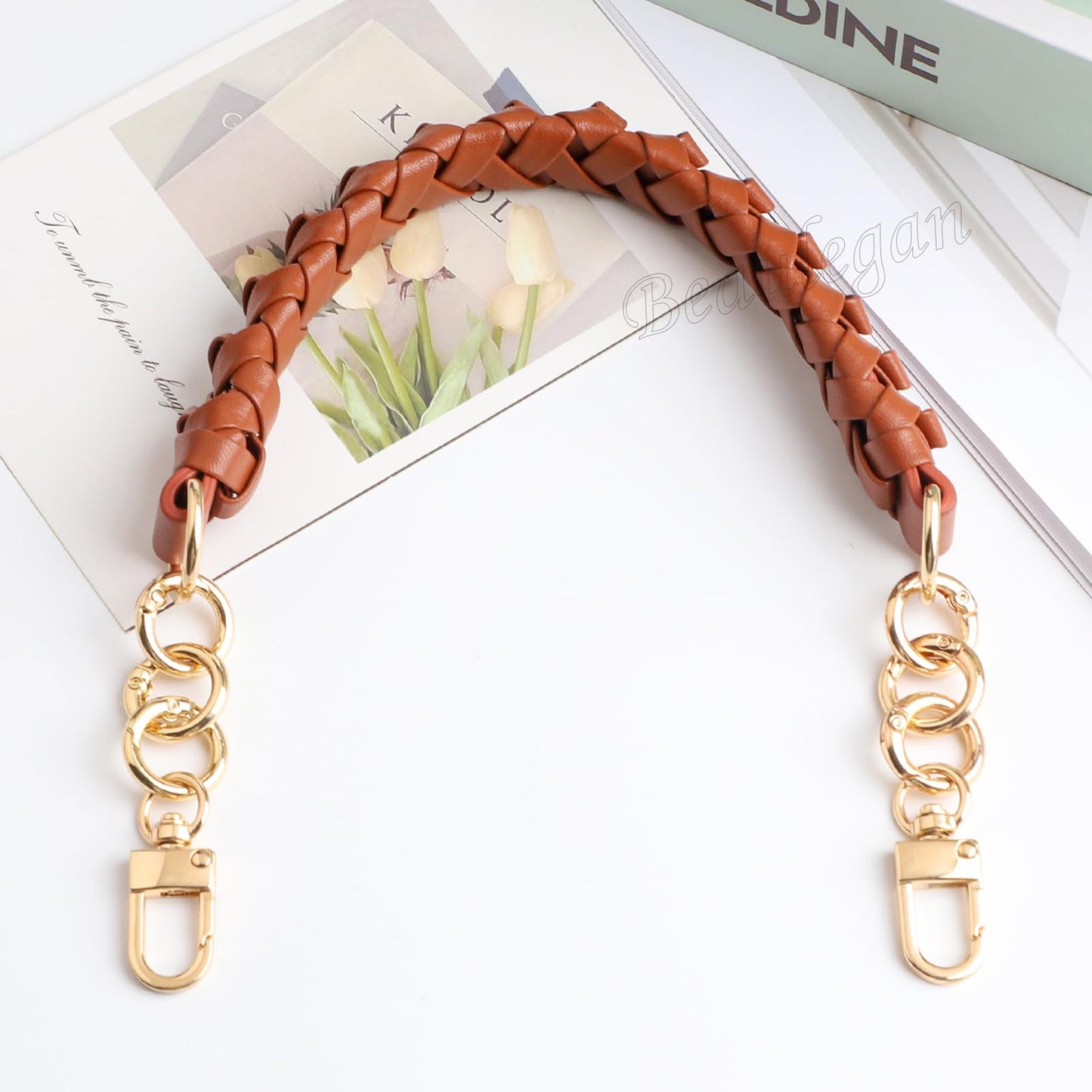 BEAULEGAN Chunky Leather Braided Purse Handle Adjustable- Short Strap Replacement for Handbag 12 Inch(Brown)
