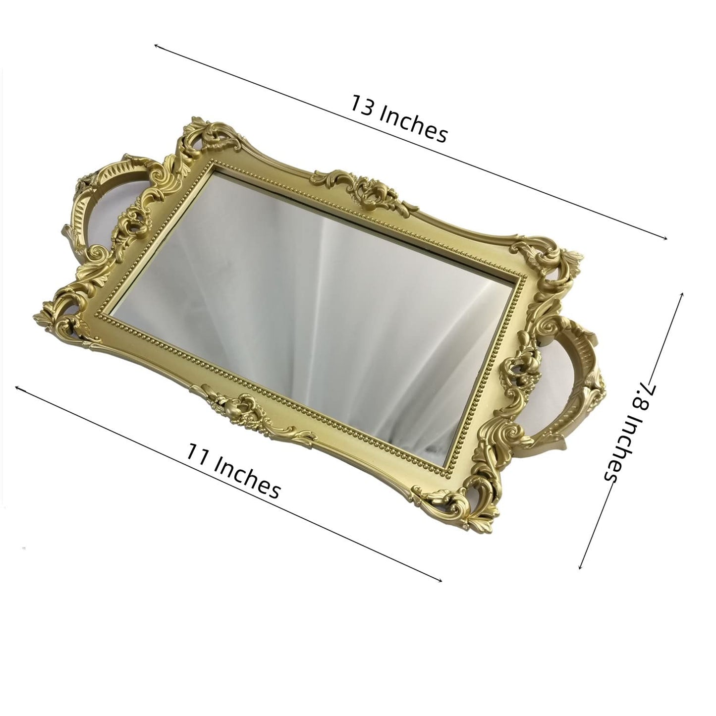 Yamfurga Small Rectangle Decorative Mirror Tray, French Style, Makeup Organizer, Jewelry Organizer, Serving Tray, 13"x 7.8", Golden Blue