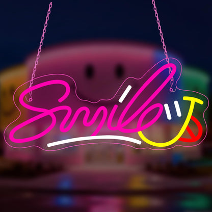 Smile Neon Sign, LED Light up Signs for Bedroom Bar Home Shop Game Room Kids Room Dental Clinic Decor, Gift for Christmas, Birthday
