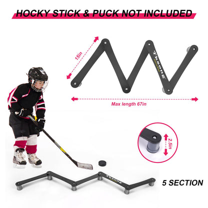 TKSONG Hockey Training Equipment - Adjustable Hockey Trainer for Stick Handling & Puck Control | Portable Stickhandling Training Tool for Kids & Adults | On/Off Ice Use，5-Sections(Black/Gray)