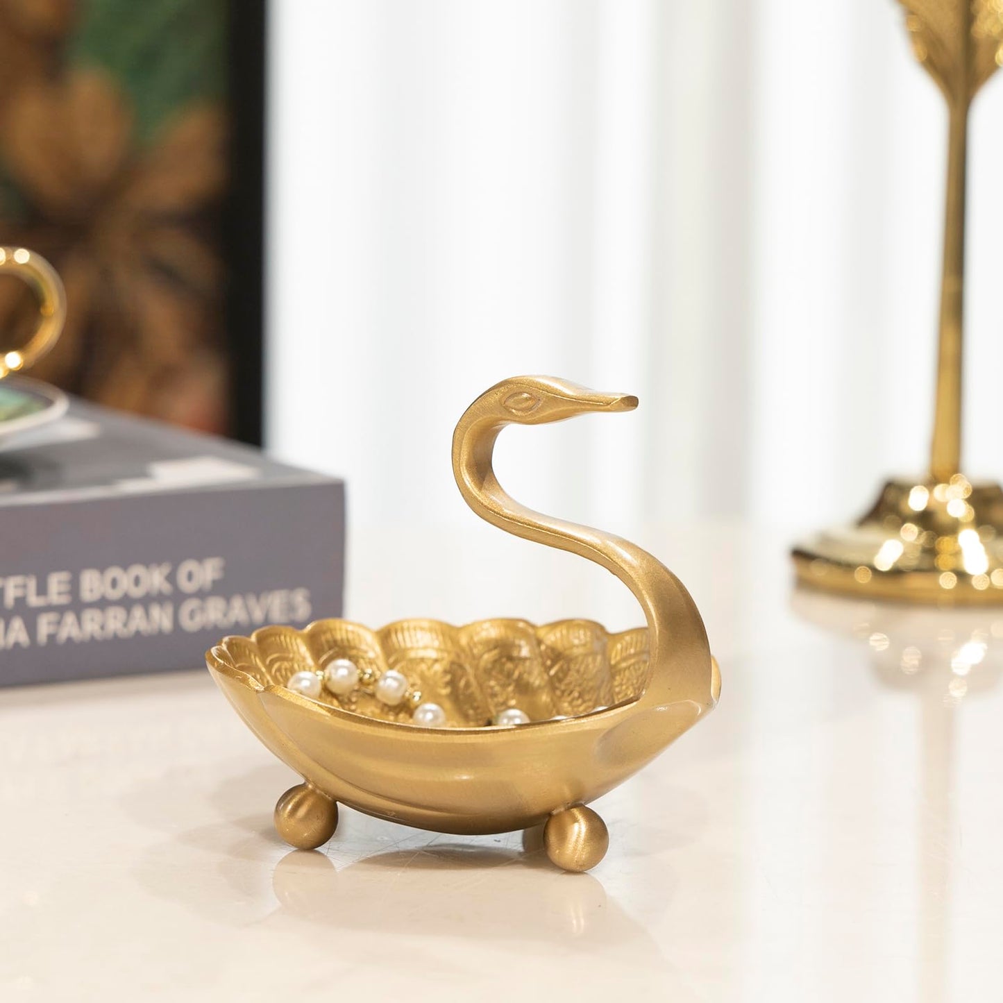 YACSNBF Swan Brass Jewelry Dish Tray,Gold Decorative Ring and Trinket Holder-Decorative Trinket Dish for Rings Earrings Necklaces Bracelet Watch Keys, Birthday Mother's Day Christmas Gift for Women