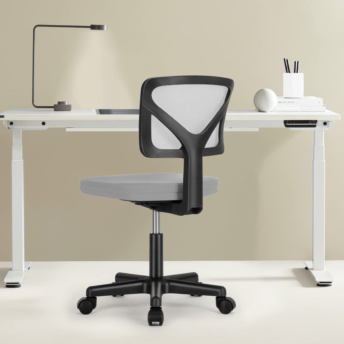 Sweetcrispy Office Computer Desk Chair, Ergonomic Low-Back Mesh Rolling Work Swivel Chairs with Wheels, Armless Comfortable Seat Lumbar Support for Home, Bedroom, Study, Student, Adults, Grey