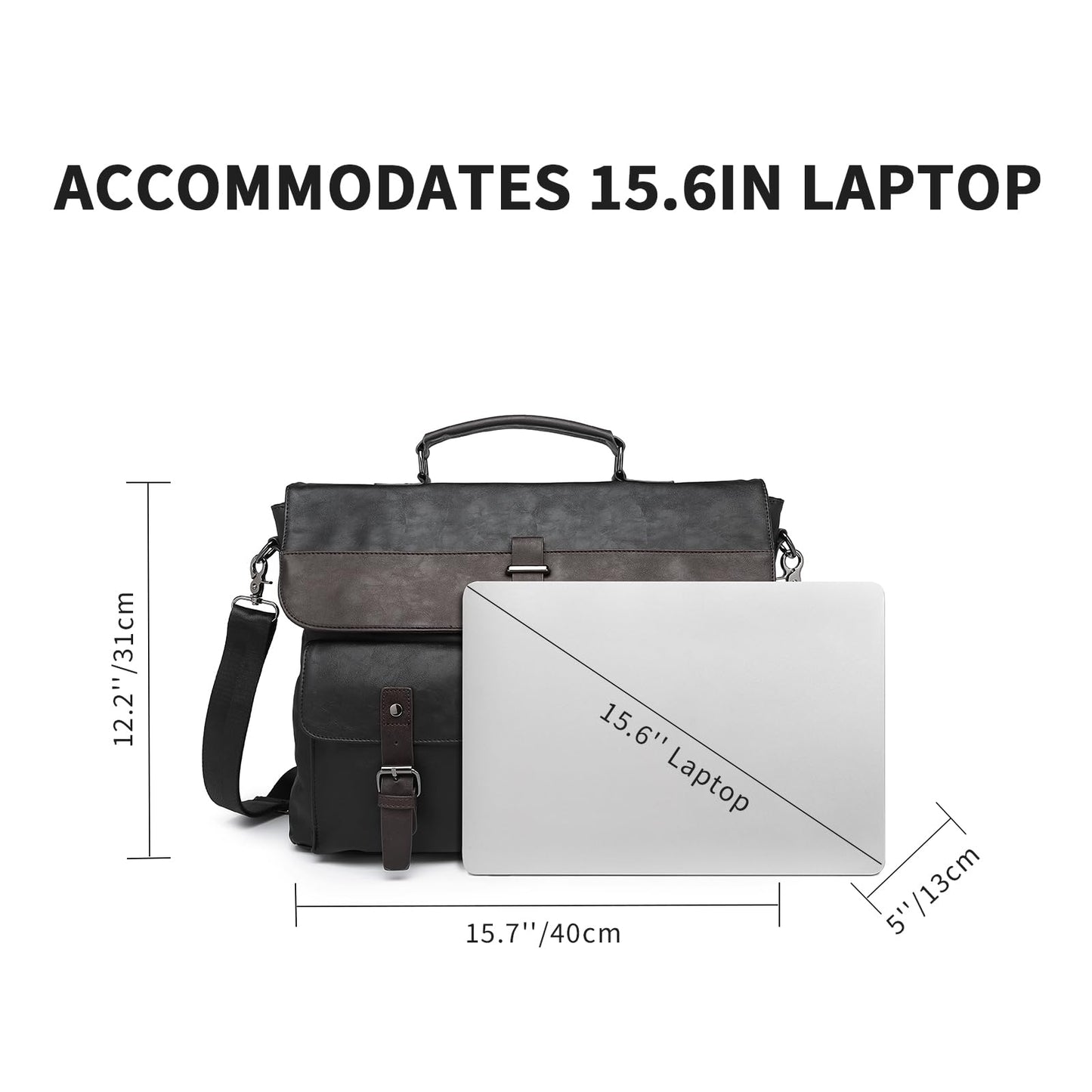 Leather Messenger Bag for Men,15.6 Inch Vintage Mens Laptop Bag Water Resistant Business Travel Briefcase Satchel Work Computer Bag Black