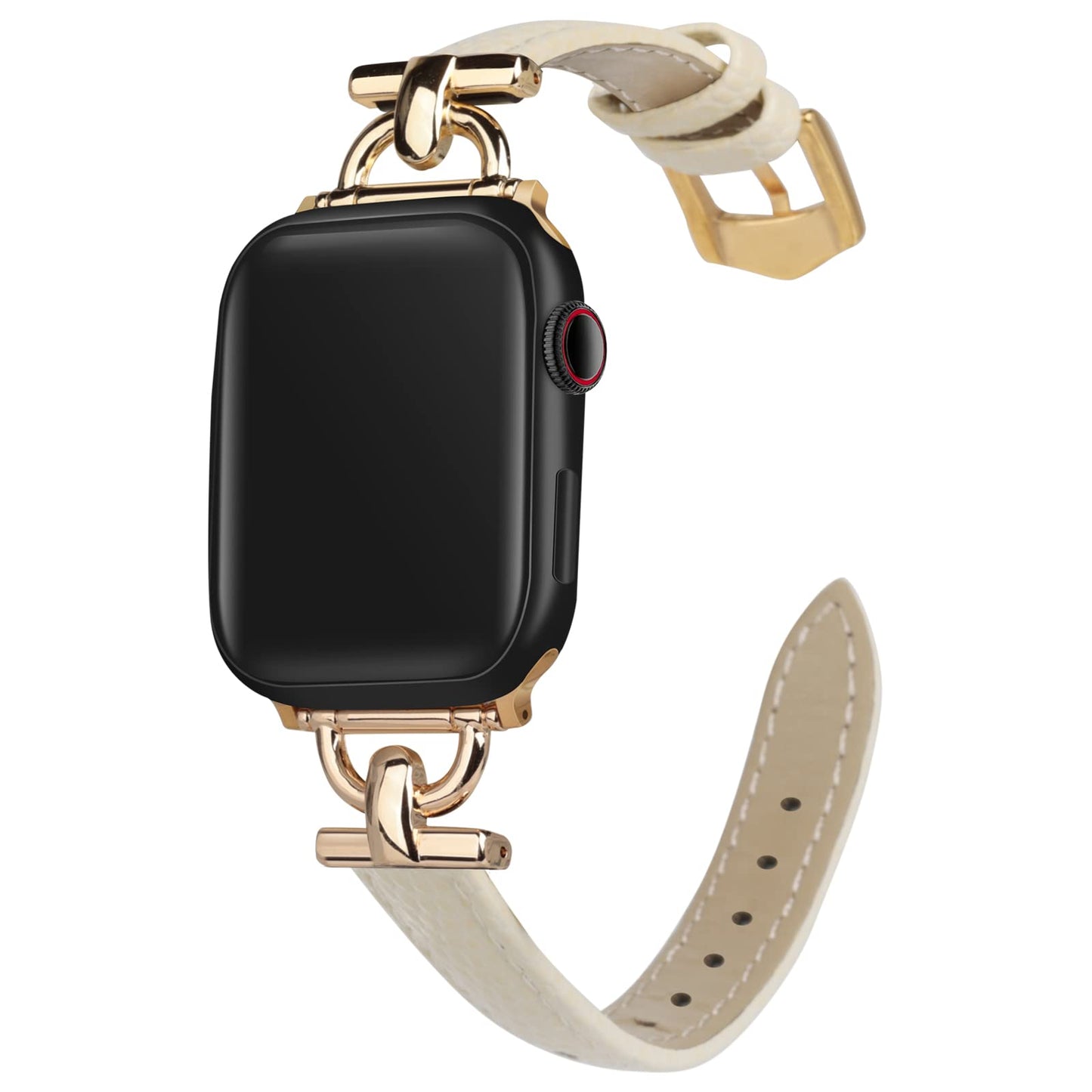 Leather Band Compatible with Apple Watch Bands for Women, Dressy Fancy Strap for iWatch Series 11/10/9/8/7/6/5/4/3/2/1/se(38mm 40mm 41mm 42mm,Milky White/Gold)