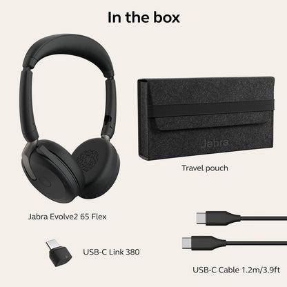 Jabra Evolve2 65 Flex Stereo Headset with Bluetooth, Wireless Charging Pad - Noise-Cancelling ClearVoice Technology & Hybrid Active Noise Cancellation - Certified for Microsoft Teams - Black
