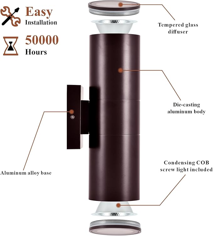 Outdoor Wall Lights 4Packs, Integrated LED Cylinder Up Down 12W 2700K Modern Aluminum Light(Brown)