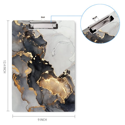 WAVEYU Marble Hardboard Office Clipboard, Clipboard with Low Profile Clip Designed for Students Classroom School and Office Use, Grey+Gold (12.5"x9")