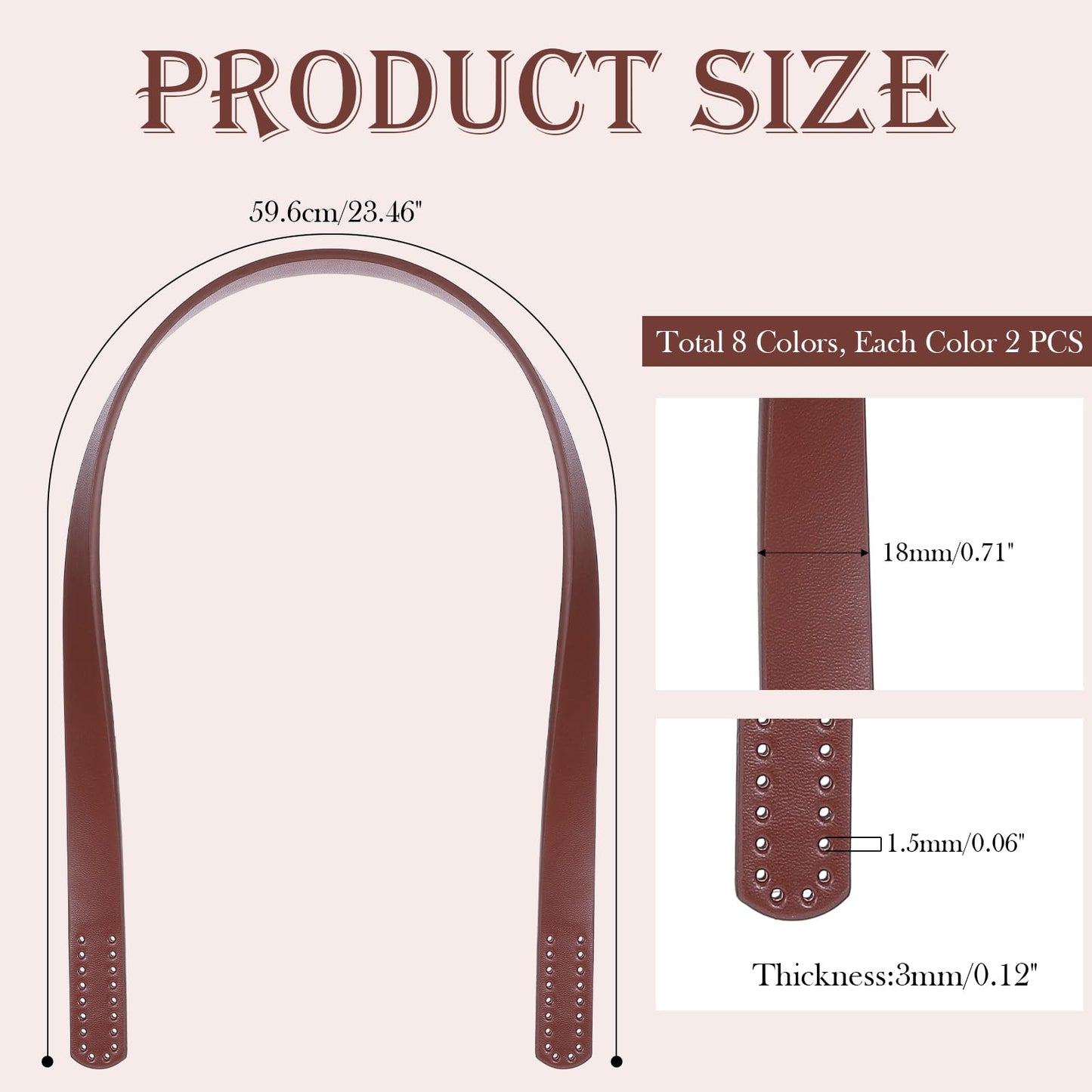 16pcs PU Leather Bag Handles 23.5 inch Leather Purse Strap Bag Handle Replacement for DIY Crocheted Bags Purse Wallet Tote Bag Handmade Bag Leather Purse Repair