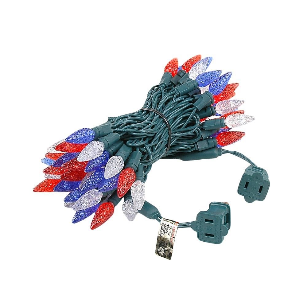 Novelty Lights 24FT 70 LED C6 Outdoor USA String Lights, Commercial Grade Christmas Tree Decorations (Red/White/Blue)