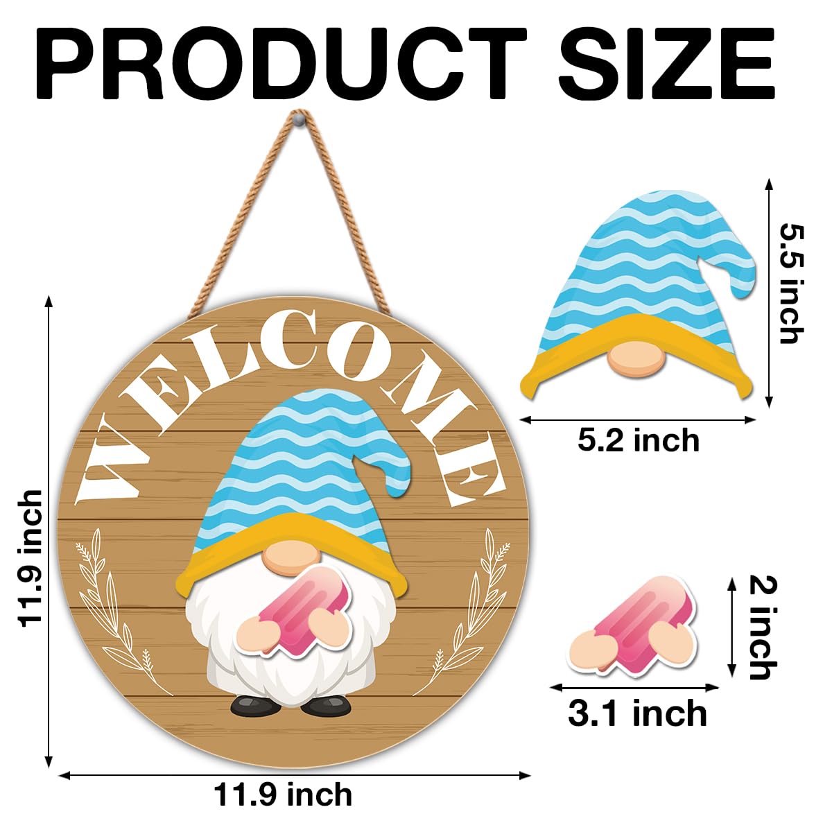 Interchangeable Gnome Welcome Sign Summer Patriotic 4th of July Porch Decor, Changeable Wooden Gnomes Front Door Decoration Wreath Hanger for Spring Fall Winter All Seasons Holiday, Fulvous