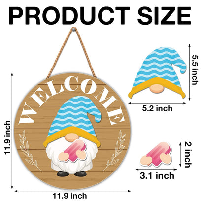 Interchangeable Gnome Welcome Sign Summer Patriotic 4th of July Porch Decor, Changeable Wooden Gnomes Front Door Decoration Wreath Hanger for Spring Fall Winter All Seasons Holiday, Fulvous