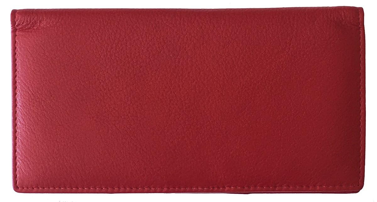 123 Cheap Checks Red RFID Leather Checkbook Cover With Credit Card Slots and Pen Holder
