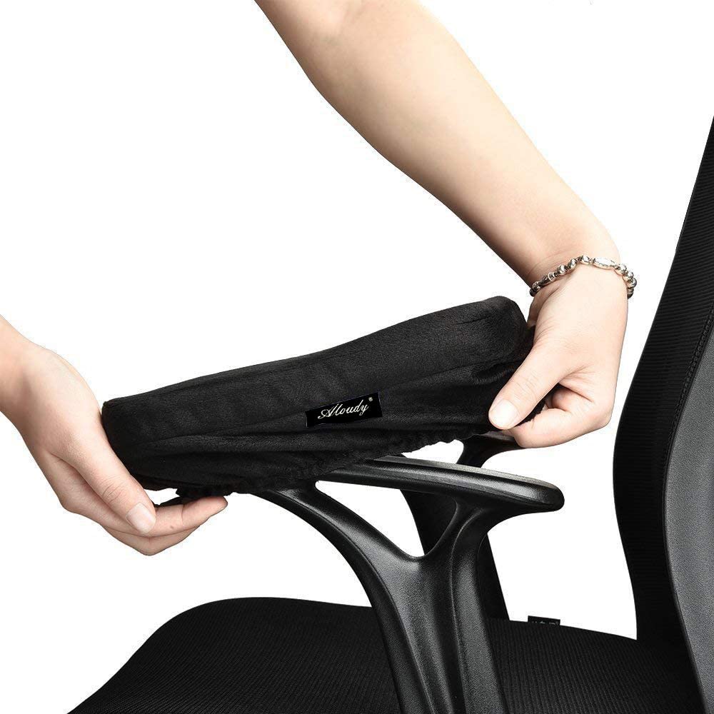 Aloudy Ergonomic Memory Foam Office Chair Armrest Pads, Comfy Gaming Chair Arm Rest Covers for Elbows and Forearms Pressure Relief(Set of 2), Stretch Fit, Black