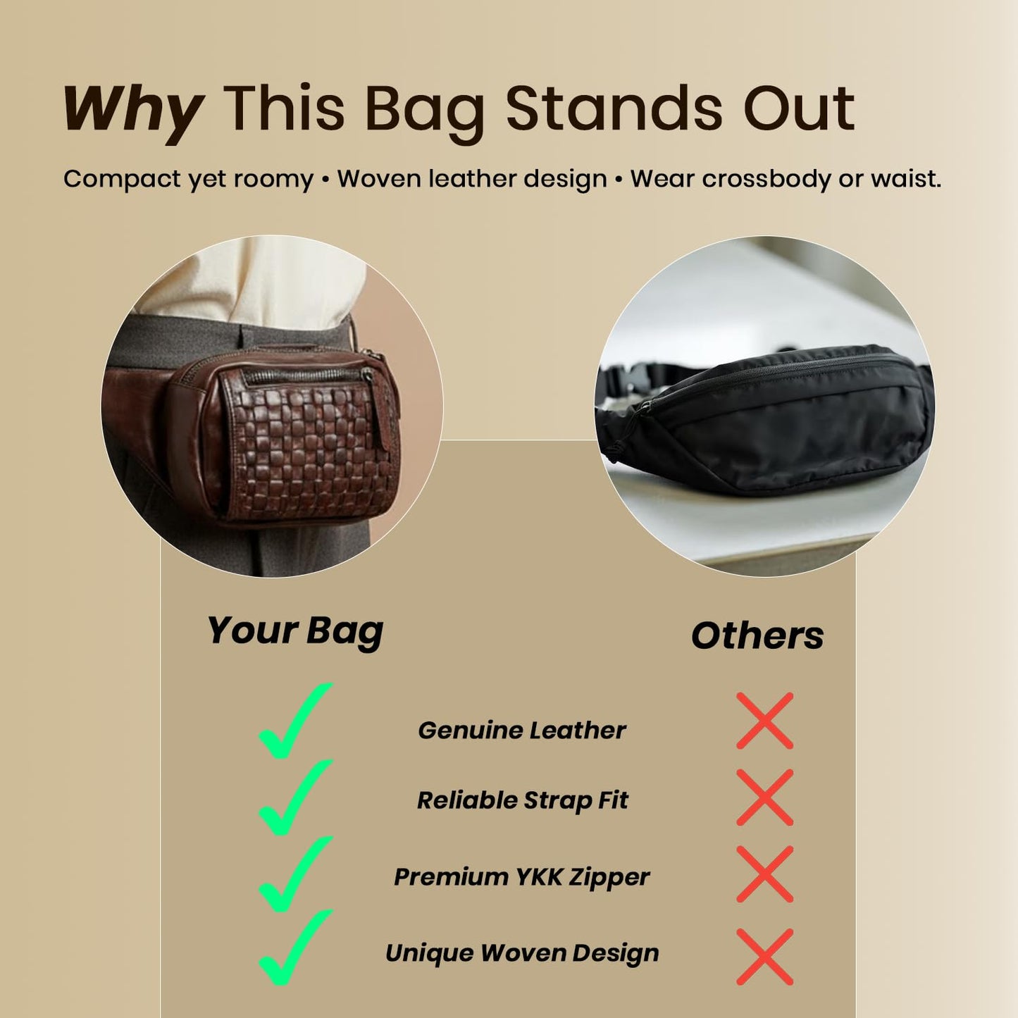 Vilenca Holland Genuine Leather Waist Bag Unisex, Waist Bag for Travel Trendy Casual Travelling Essentials Kept Bag Stylish, Durable, and Secure Travel Companion(VL-094-BROWN)