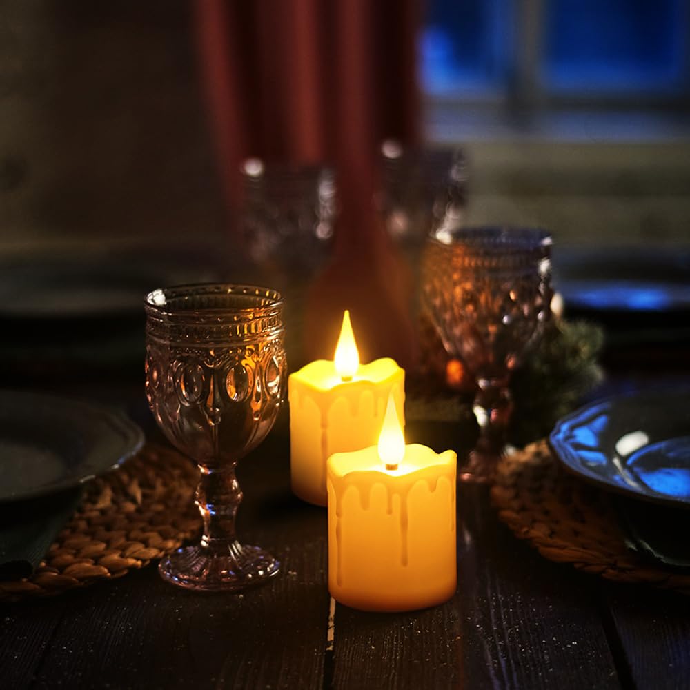 Enegg Rechargeable Tea Lights Flickering Timer Flameless Candles with Remote, 6pcs LED Tealight Votive Candles for Halloween Xmas Party Home Decor Wedding Table Centerpieces