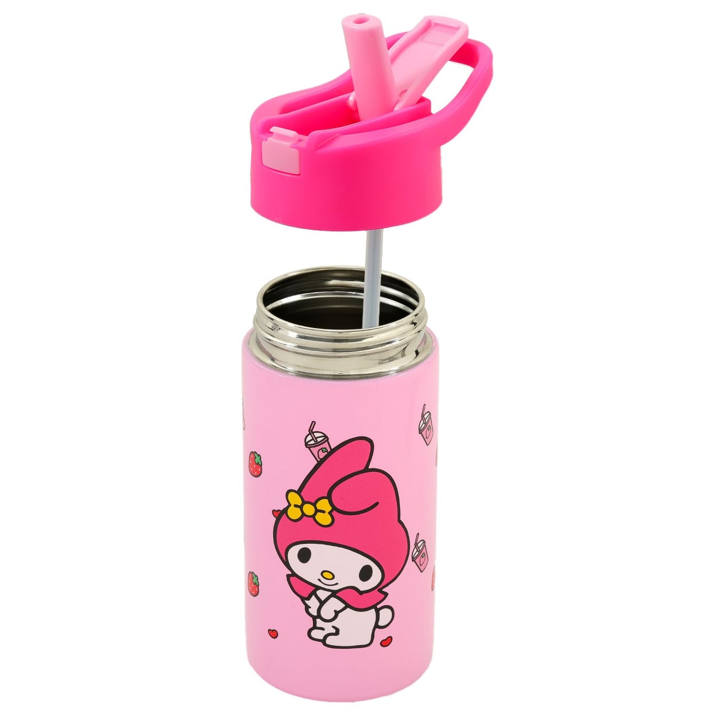 My Melody Stainless Steel Water Bottle for Girls - Bundle with 14 Oz My Melody Drinking Cup For Home, School, and Sports, Plus Sticker, More | Sanrio Water Bottle with Straw