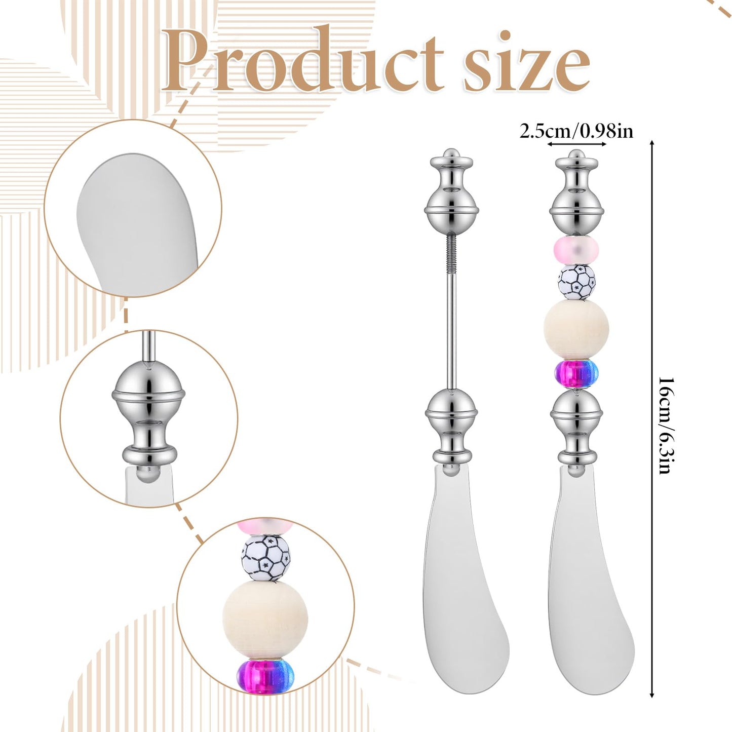 12pcs Cheese Spreader Knives DIY Decorative Beaded Butter Spreader Knives Stainless Steel Cheese Spreaders Beadable Cake Serving Utensil for Charcuterie Board Wedding Christmas Party Accessories Favor