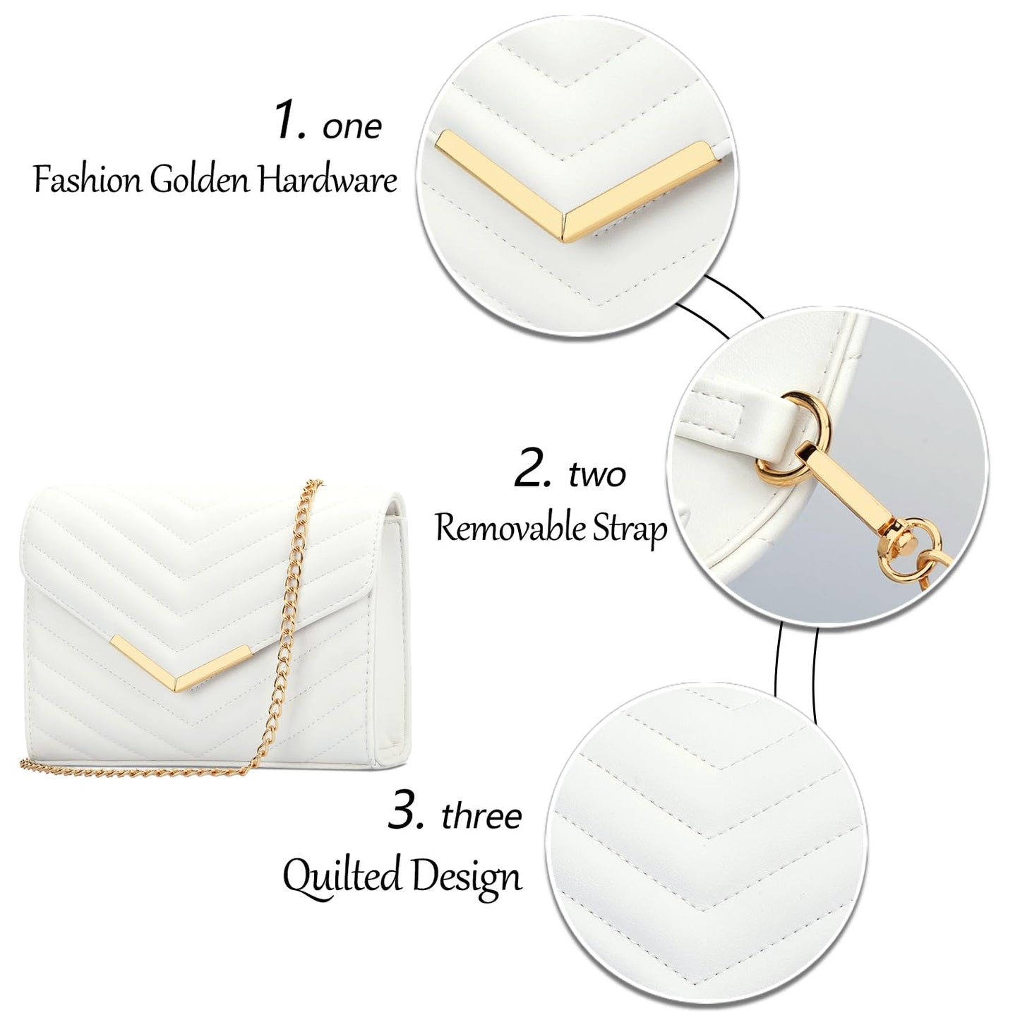 KKXIU Women Formal PU leather Evening Envelope Clutch Purses and Handbags for Party Wedding Prom Bridal (A-White)