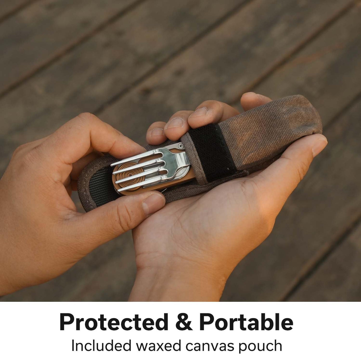 CIVIVI Partake 4-in-1 Camping Utensil, Detachable Stainless Steel Folding Knife, Fork, Spoon & Bottle Opener Multi-Tool, with Waxed Canvas Pouch for Travel Camping Hiking, C24032C-2, Coyote Brown