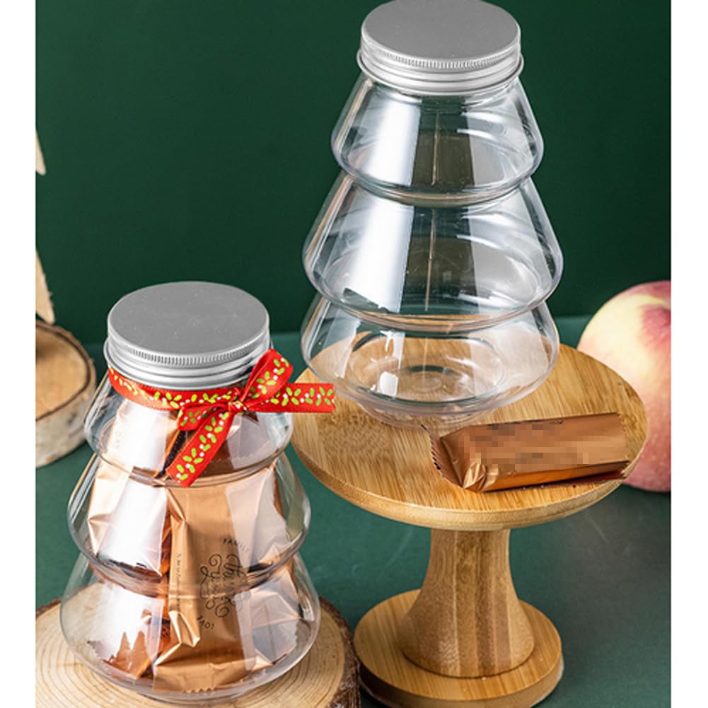 esowemsn 6PCS Clear Plastic Candy Boxes Christmas Tree Shaped Sweet Jar Christmas Favor Boxes Chocolate Treat Party Favor Jar Container Holders for Christmas Party Decorations