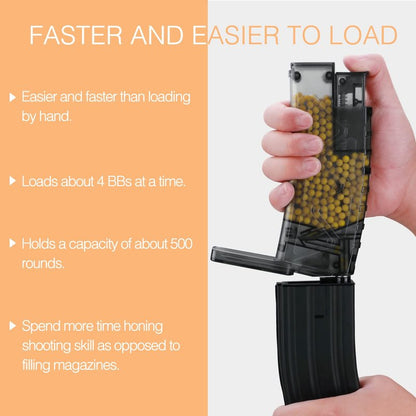 Ludex 6mm Airsoft Speed Loader for Pistol/SMG/Rifle-Sized Mag, 500 Rounds Large Capacity Airsoft BB Speed Loader with Gas Mag Adapter Fast Quick Magazine Reloader-Black