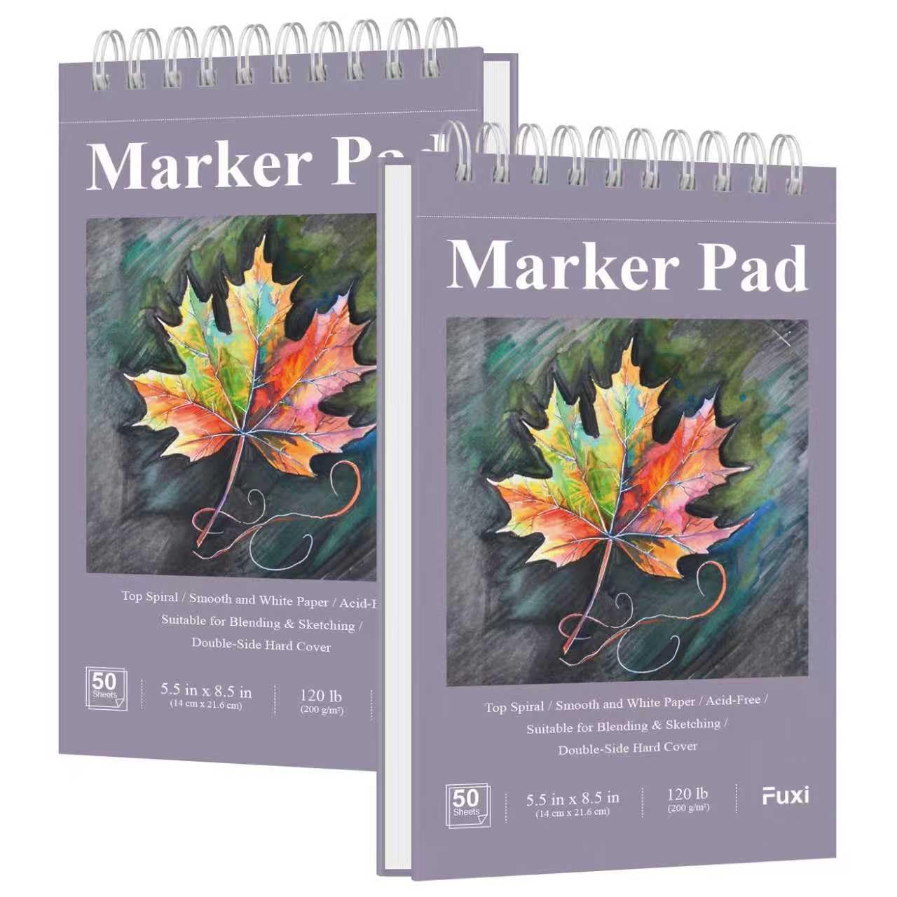Fuxi Marker Paper Pad, 120lb/200gsm Art Paper of Markers, 2-Pack, 50 Sheets Per Pad (5.5" x 8.5").