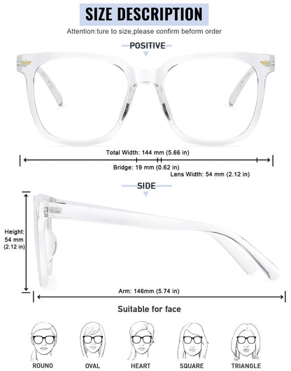 PANNER Oversized Square Blue Light Blocking Glasses for Women Men Anti Glare Reduce Eyestrain Computer Glasses(Clear)