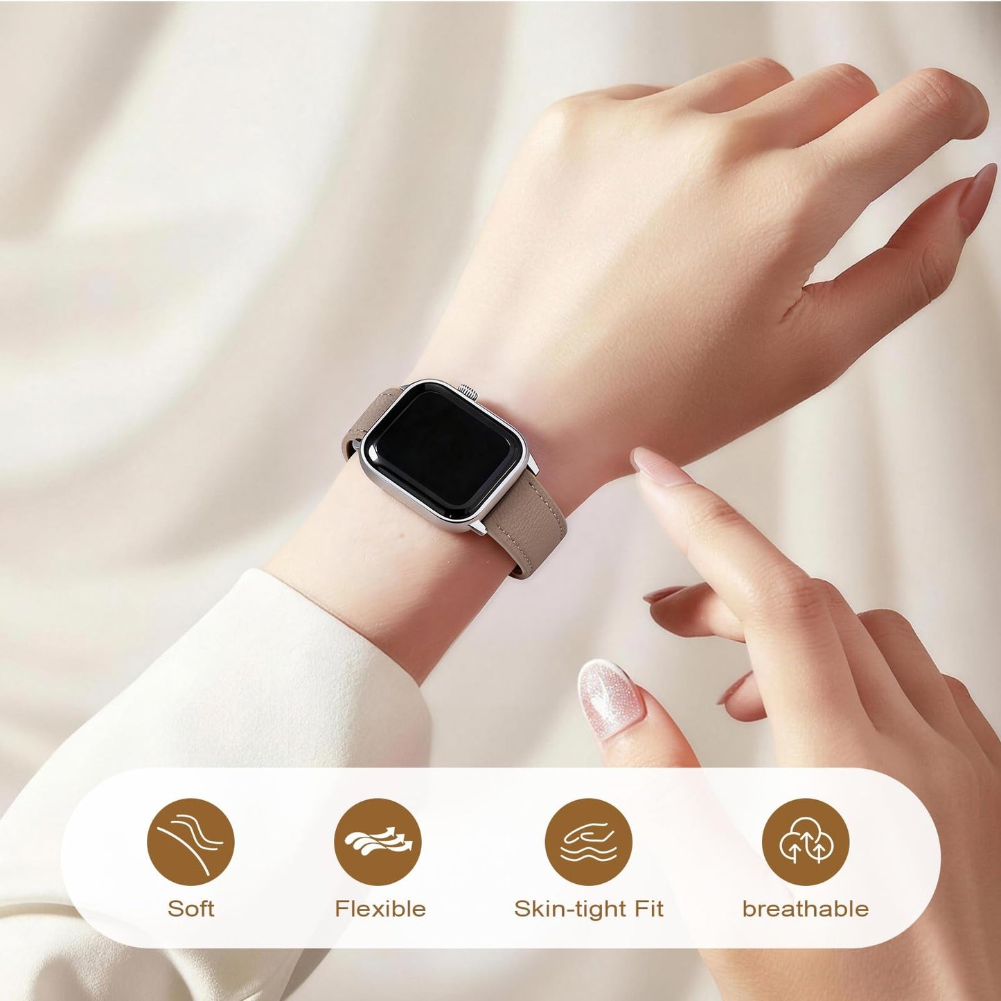 Buludona Slim Soft Women Leather Band Compatible with Apple Watch 38mm 40mm 41mm 42mm 44mm 45mm 46mm 49mm,Top Grain Thin Straps Genuine Wristband for iWatch Serise 11 10 9 8 7 6 5 4 3 2 1 Ultra SE
