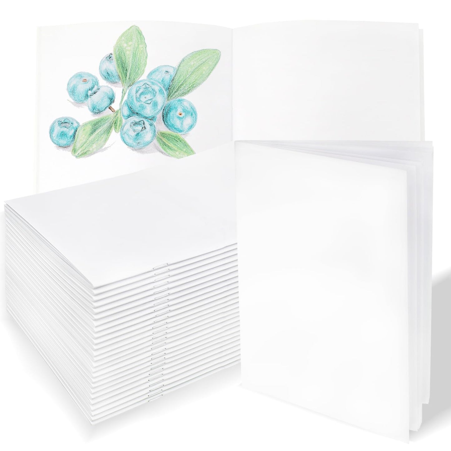 Mevlshcey 10 Pcs White Blank Notebook for Kids - 5.5 x 8.5 Inches - Unlined Journal & Sketchbook for Writing, Drawing, Storytelling, 24 Pages, Perfect for School, Home, Art Projects, and Gifts