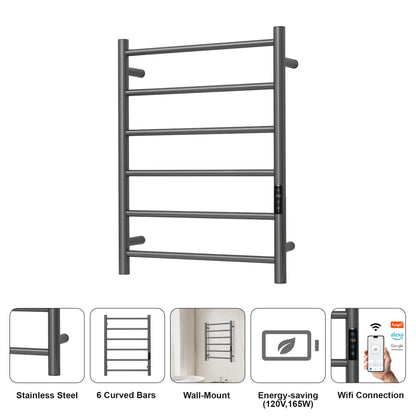 SHARNDY Electric Towel Rack with Voice Control for Alexa & Google Home,TUYA - Wall-Mounted Bathroom Heating Towel Warmer,Plug-in,Stainless Steel Material (Gungrey with WiFi, 6 Bar)