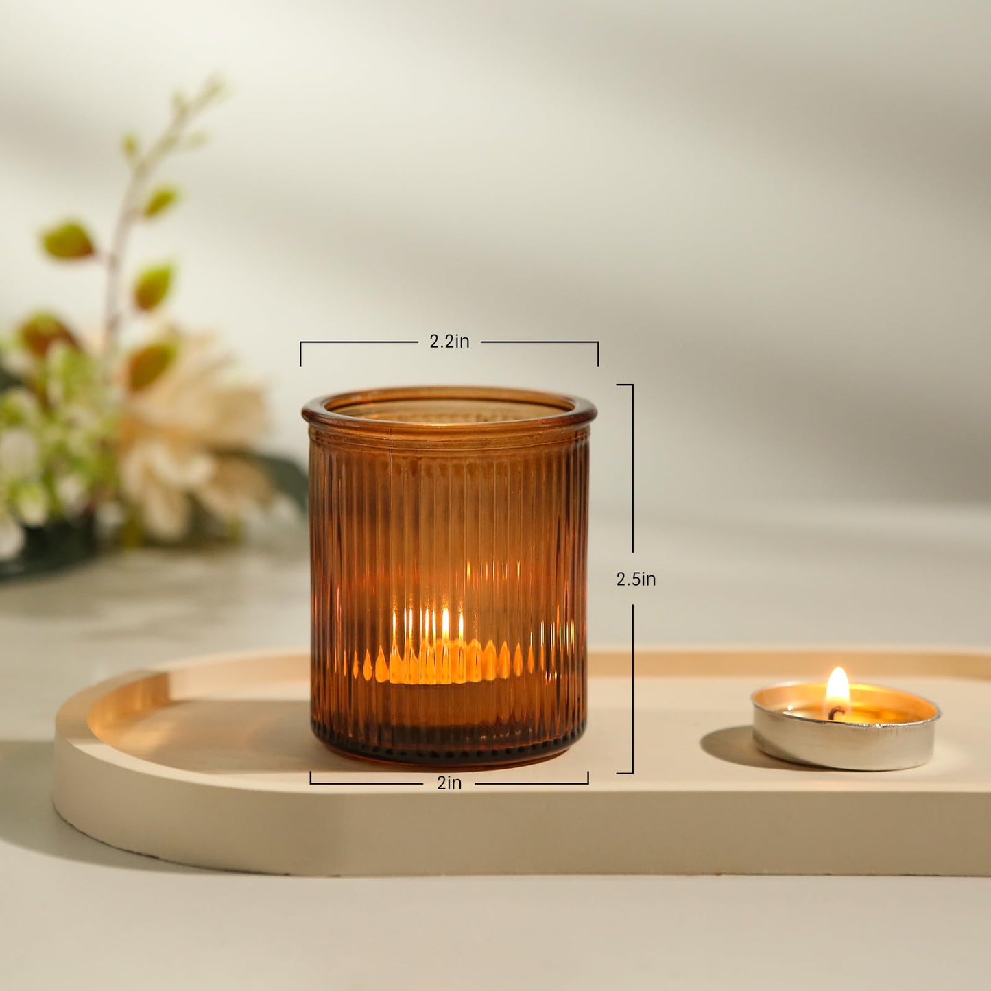 36pcs Amber Votive Candle Holders, Ribbed Glass Tea Light Candle Holder, Candle Votives for Wedding Centerpiece & Home Decor