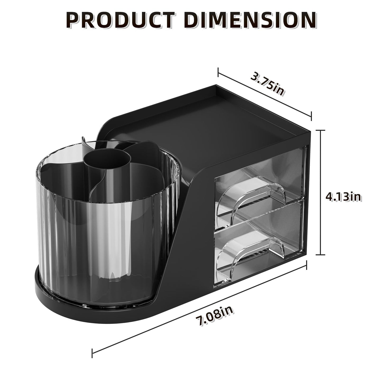 Marbrasse Desk Organizer with 2 Drawer, 360°Rotating Pen Holder, Desk Organizers and Accessories with 6 Slots Pencil Holder + 2 Drawer, Art Supply Storage Box Caddy for Office (Black)