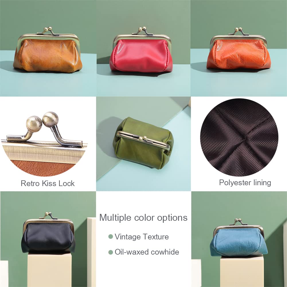 ZZHAOYI Genuine Leather Coin Purse for Women Small Kiss Lock Change Purse Clasp Coin Coin Holder Pouch Cute Wallet (Coffee)