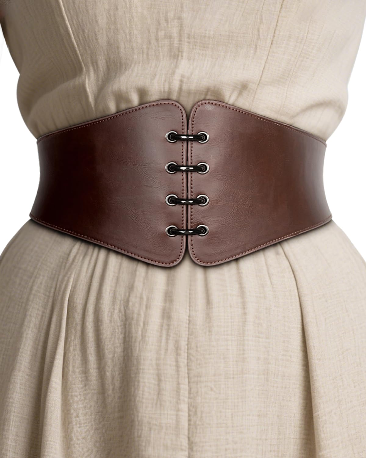 L'VOW Women's Viking Leather Corset Belt - Renaissance Cinch Belt Halloween Medieval(Brown,XXL)