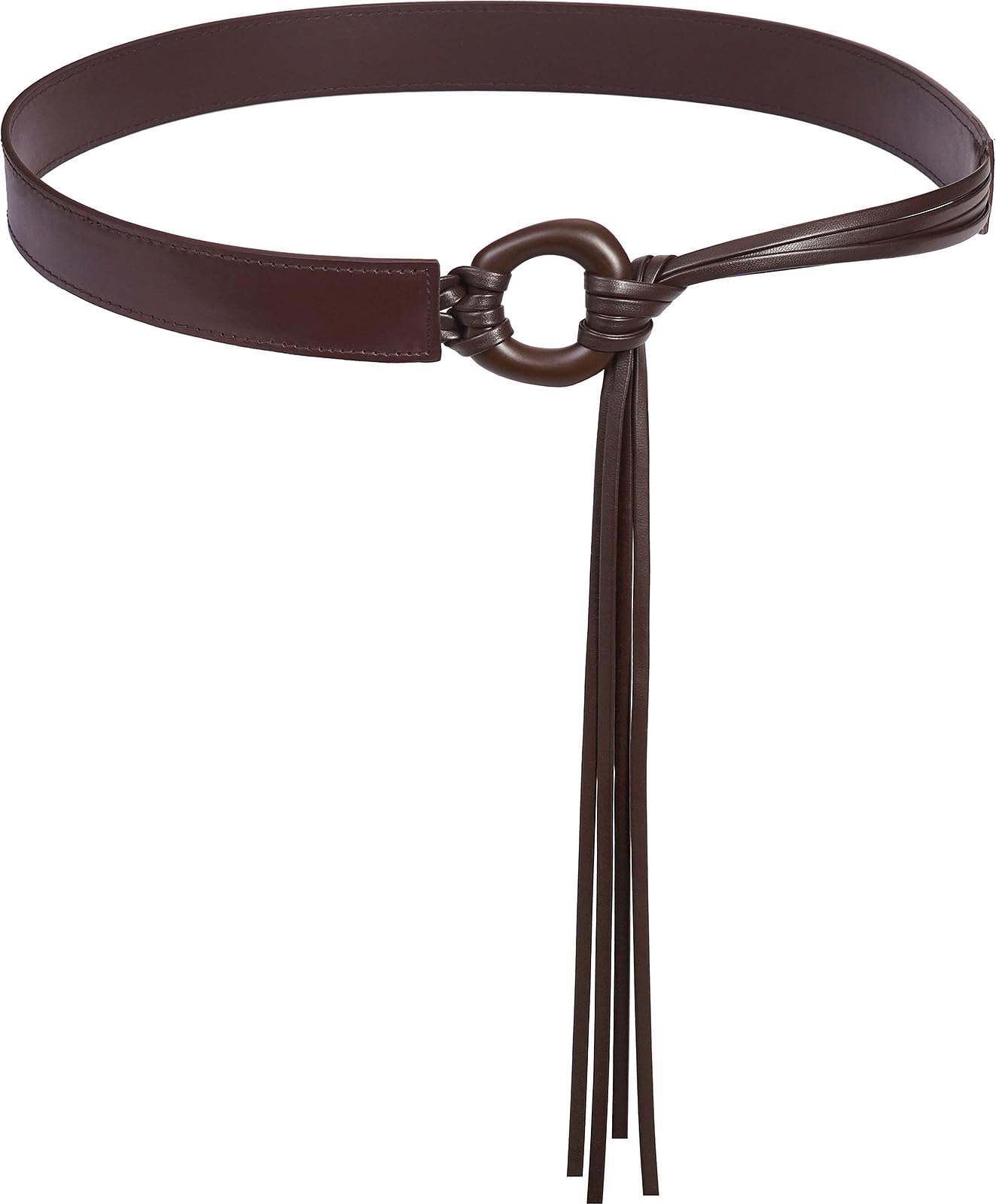 Buywis Knotted Waist Belt for Women PU Leather Thin Strap Belt for Dresses Irregular Coffee Fit Waist 29"-41"