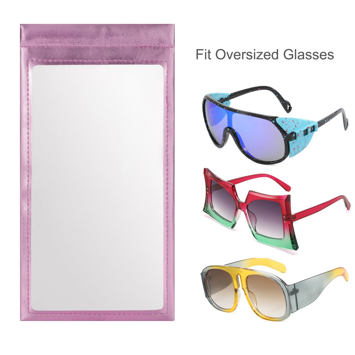TRIUMPH VISION Large Sunglasses Pouch for Women Oversized Eyeglass Sleeve Soft PU Leather Squeeze Top Holder Big Shades Eyewear Case See Through