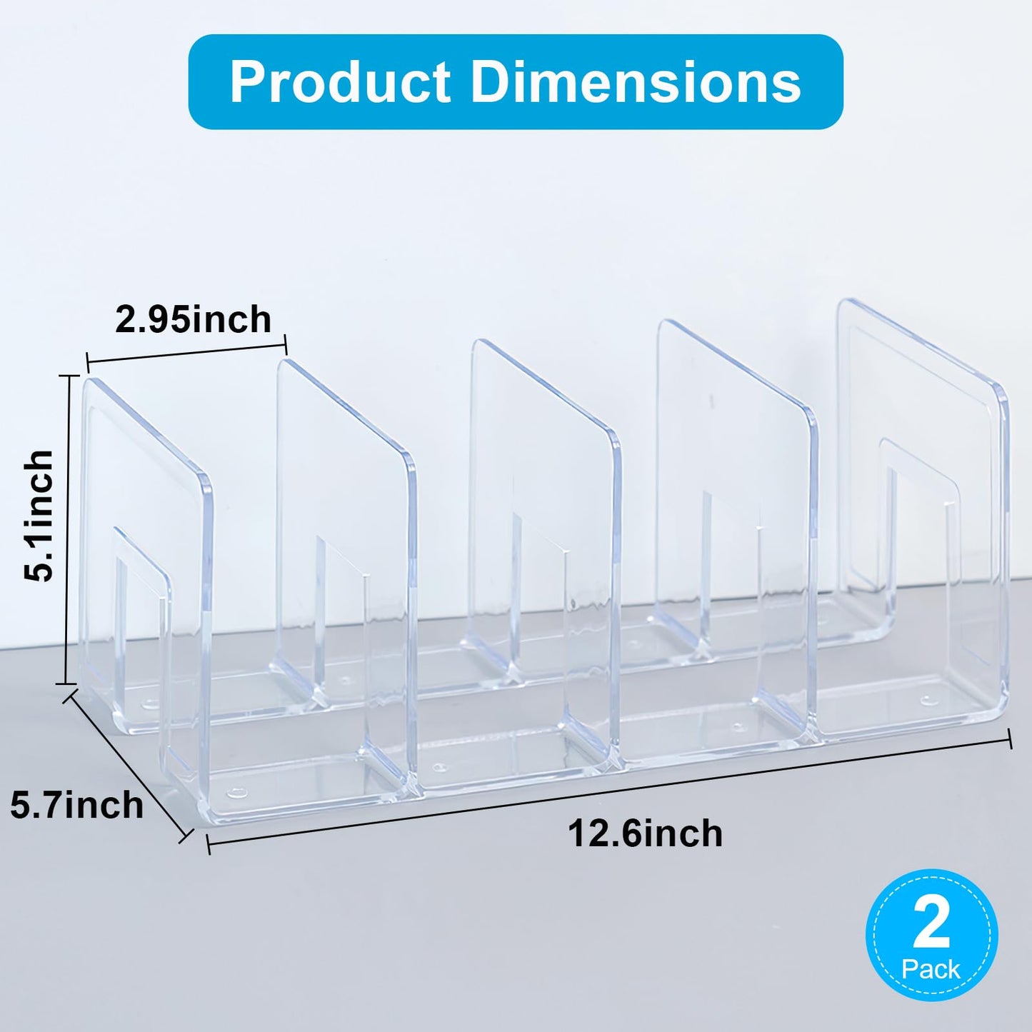 Marte Vanci Clear Acrylic File Sorter, Sturdy Desk File Organizer Shelf Book Holder Purse Handbag Clutch Divider File Folder Rack for Letter Cookbooks Home Office Kitchen Supplies 4 Sections (2 Pcs)