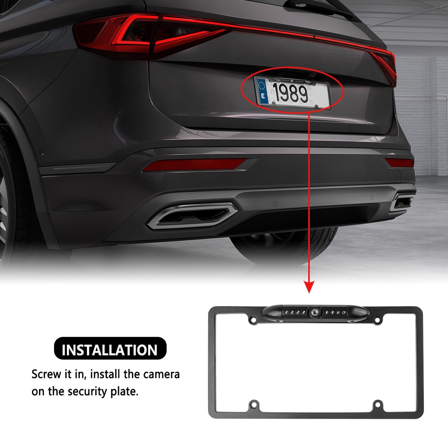 License Plate Backup Camera,HD Night Vision Reverse Camera with 8 LED,170°Wide Angle IP67 Waterproof Car Rear View Camera Fits Car Truck SUV RV with US License Plates
