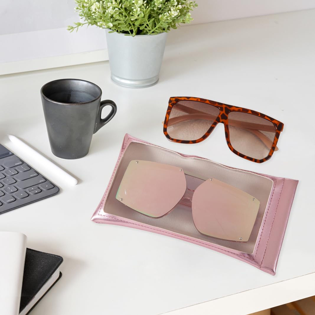 TRIUMPH VISION Large Sunglasses Pouch for Women Oversized Eyeglass Sleeve Soft PU Leather Squeeze Top Holder Big Shades Eyewear Case See Through
