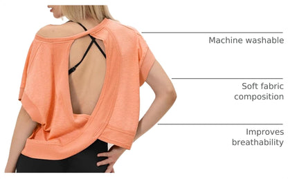 UNIANKIYA Open Back Workout Tops for Women Loose Fit Athletic Crop Tee Short Sleeve Gym Running Yoga Shirt Orange