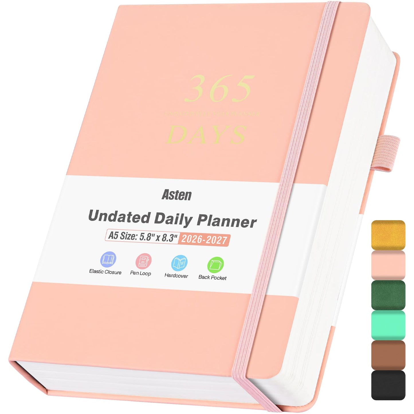 Undated Daily Planner 2024-2025, ADHD & Work Planner for Women & Men, Hourly Goal Setting, Hardcover, Start Anytime, A5, Pink