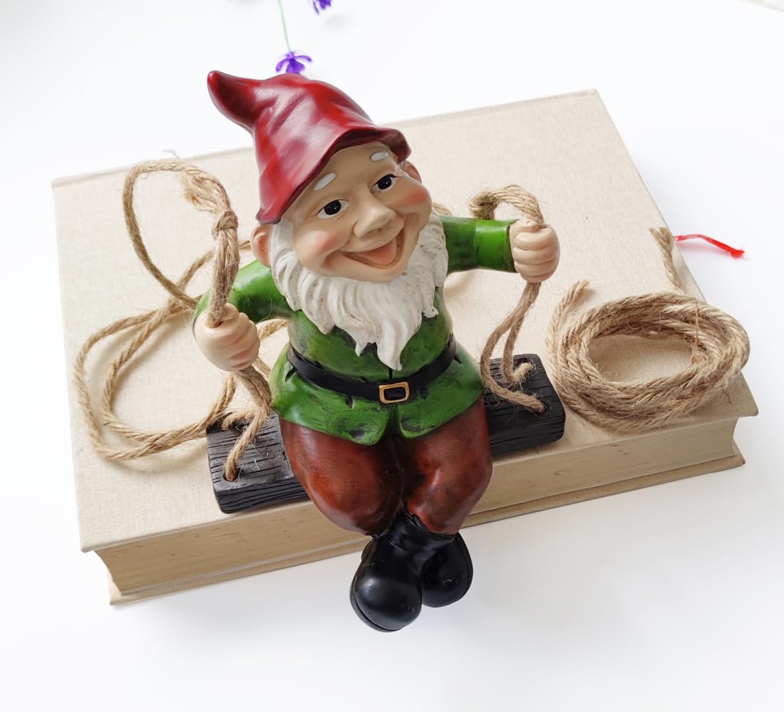 Tsilin Funny Garden Gnomes Statue Hanging Dwarf Figurines Ornament Sculpture Swing Gnome for Outdoor Pation Yard Lawn Porch Home Christmas Tree Decor Halloween New Year