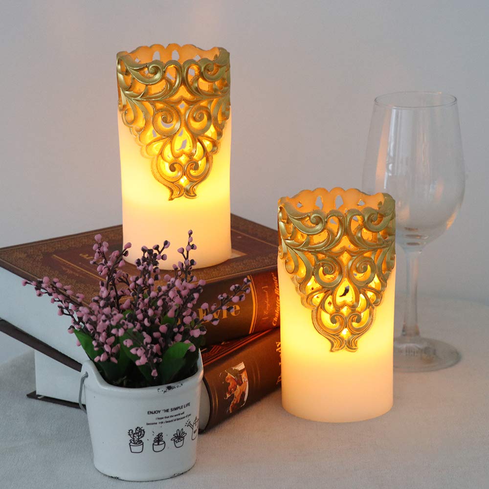 Wondise Flameless Candles Battery Operated with Timer, Real Wax LED Flickering Light Pillar Candle for Home Decoration, Set of 2(D3 x H6 Inches)