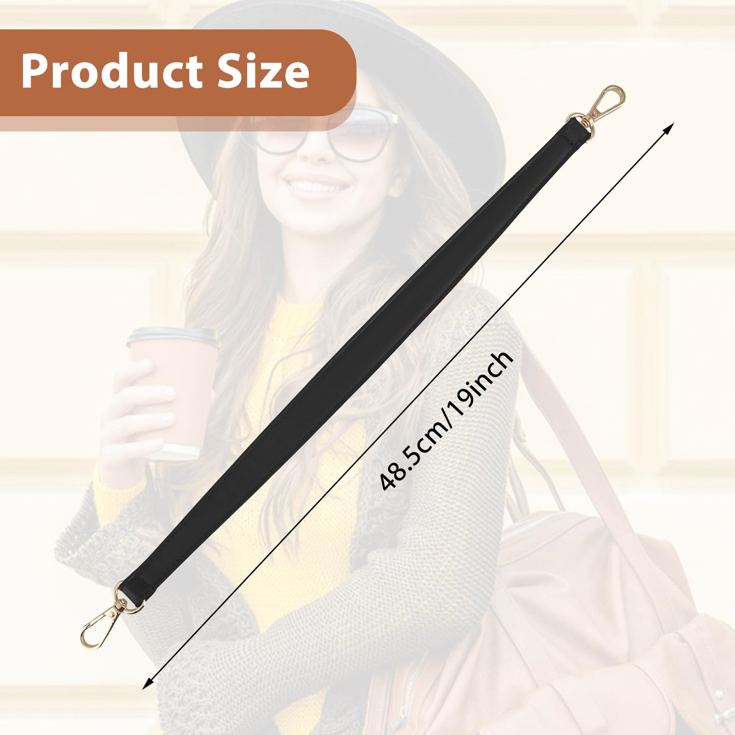 Prasacco Black Leather Purse Strap Handle 19 Inch Bag Strap Replacement with Swivel Clasps, Short Style, Short Style, Please Confirm the Size Information