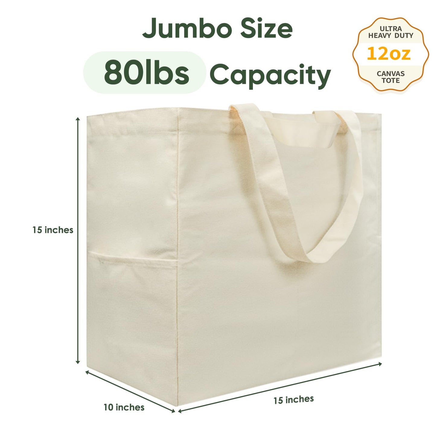 Dwscroad Canvas Tote Bag, Heavy Duty Reusable Grocery Bags with Pockets, Large Shopping Bags for Groceries (3 Pack)