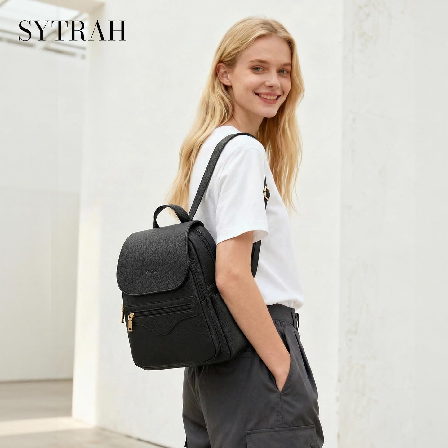 SYTRAH Mini Backpack Purse for Women, Causal Small Backpack with Built-in RFID Wallet & 11" Tablet Sleeve, Stylish Travel Daypack for Daily Black