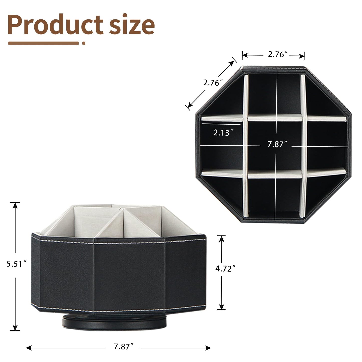 Remote Control Holder, Swivel 9 Rooms Desk Organizer and Decorations for Living Room, Leather Bedside Storage Caddy for TV Controllers/ Makeup Brush Pen/ Office Stationery/ Art Supplies/ Eyeglasses