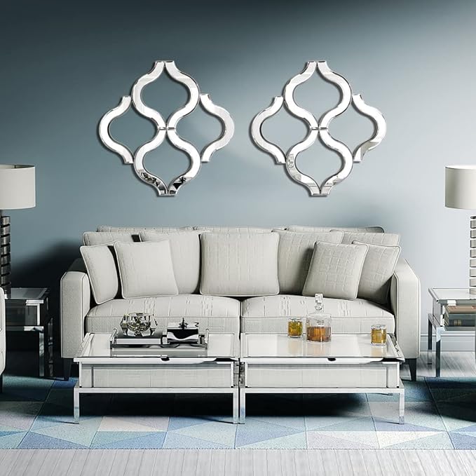 DMDFIRST Arc-Shaped Decorative Wall Mirror Silver Color 20”x20” Large, Exquisite Bevelled Gorgeous Glam Accent Decor Mirror, Unique Modern Fashion Hand Craft Mirror Wall Decor Chic Mirror